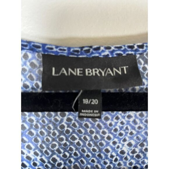Lane Bryant Top Women 18 Blue Neutral Animal Print Tassel Coastal Preppy Classic - Picture 2 of 13